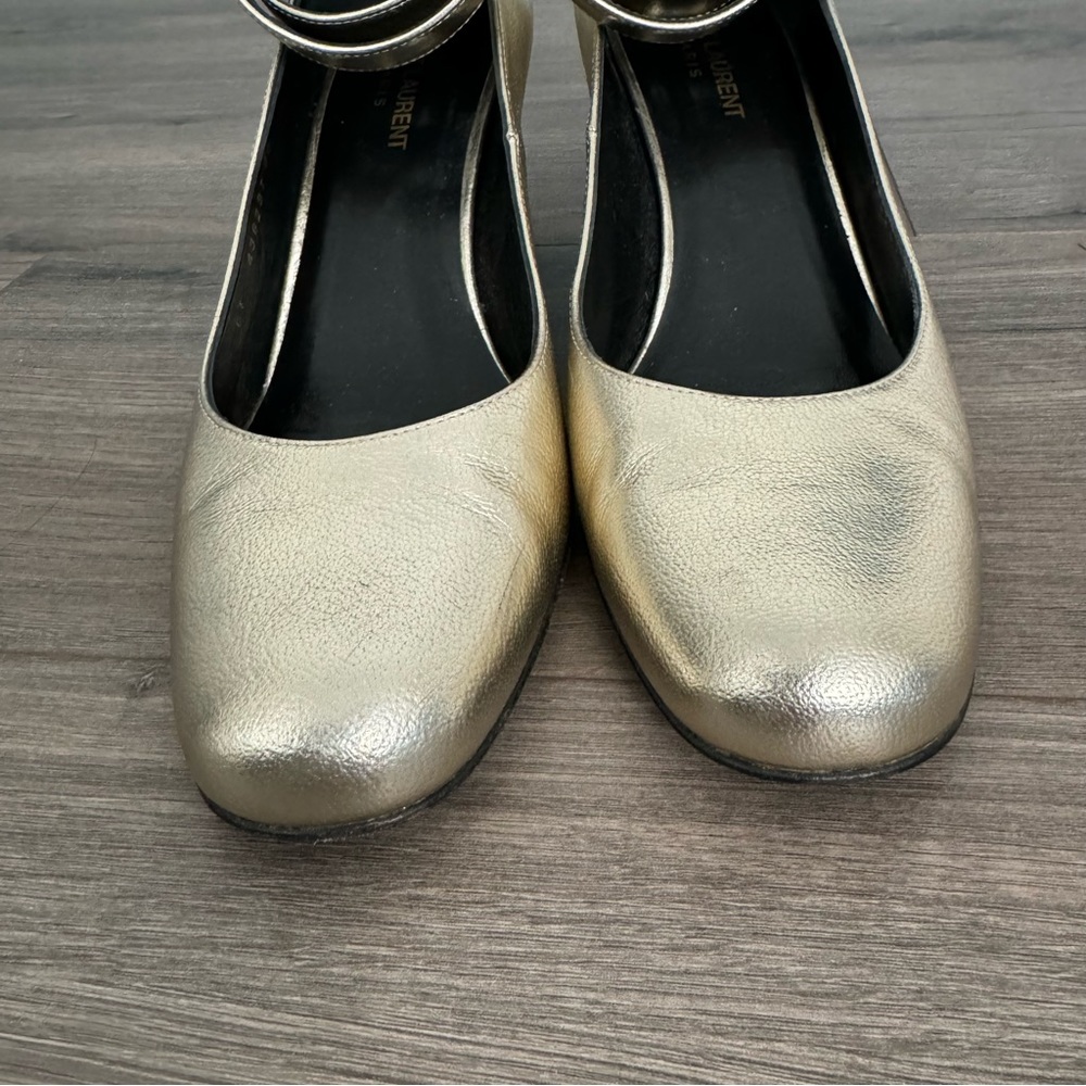 Saint Laurent Babies Double Ankle Strap Pump Metallic Gold - Picture 6 of 10